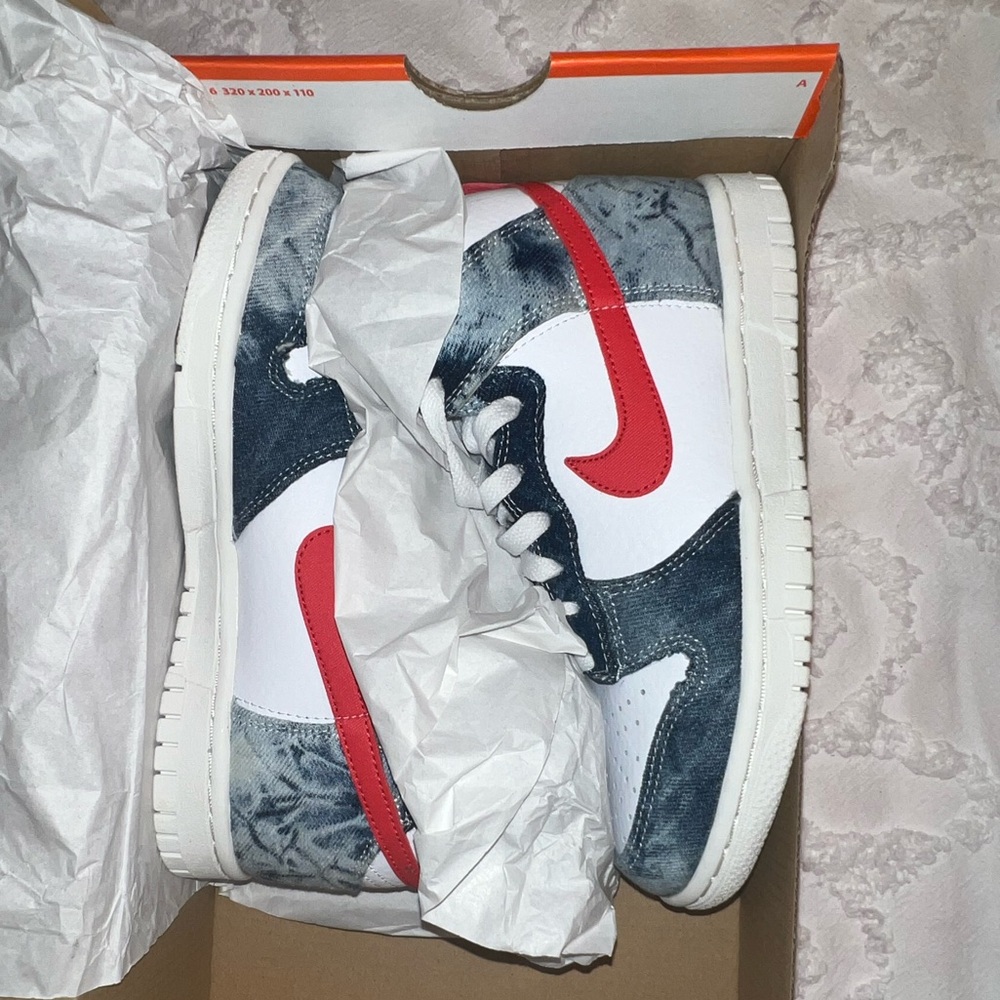 New Denim and Red Nike dunks